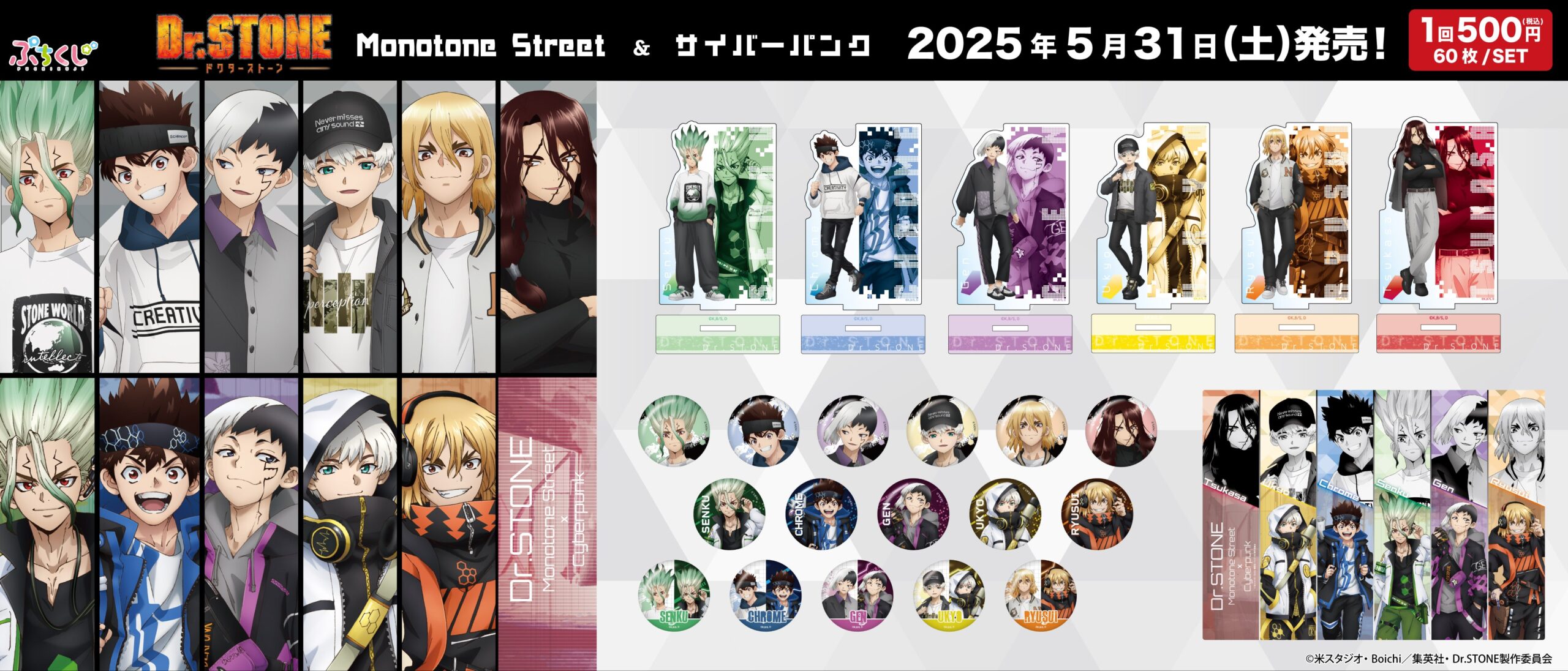 5/31発売　Dr.STONE ぷちくじ B賞 コンプリートセット 缶バッジ ぷちくじ Dr．STONE Monotone Street＆