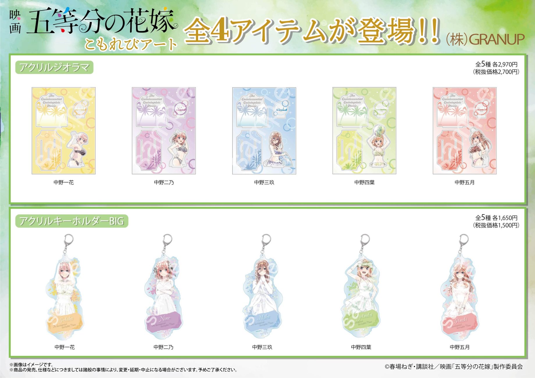 映画「五等分の花嫁」より、弊社オリジナルレタッチ「こもれびアート」の新商品が全4アイテム登場！